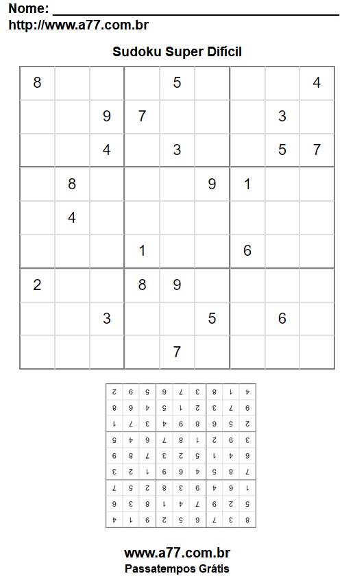 Sudoku Super Difícil Para Imprimir Com Gabarito