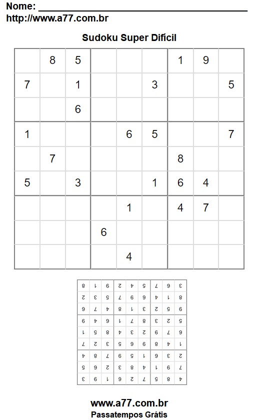 Sudoku Super Difícil Para Imprimir Com Resposta