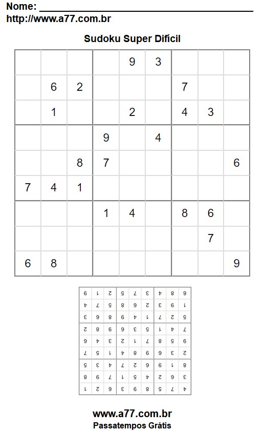 Sudoku Super Difícil Para Imprimir Com Respostas