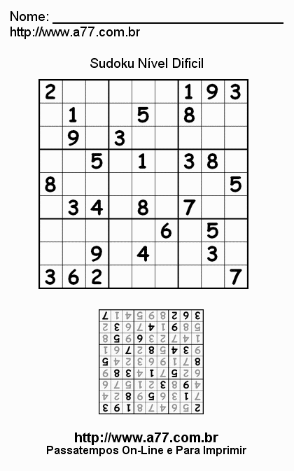 Sudoku Difícil Para Imprimir