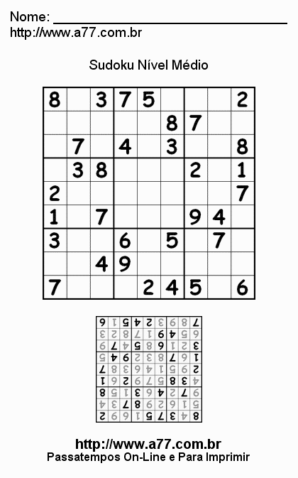 Jogo Sudoku Para Imprimir Com Respostas. Jogo Nº 49.