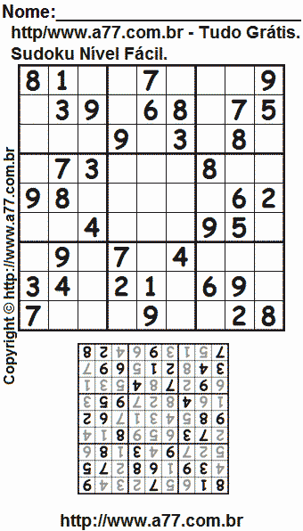 Sudoku Nível Fácil Para Imprimir Com Resposta