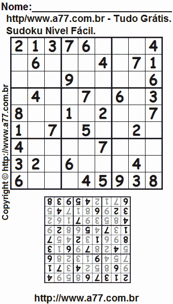 Passatempo Sudoku Para Impressão Com Respostas