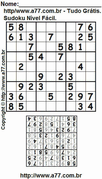 Jogo de Sudoku Para Impressão Com Respostas