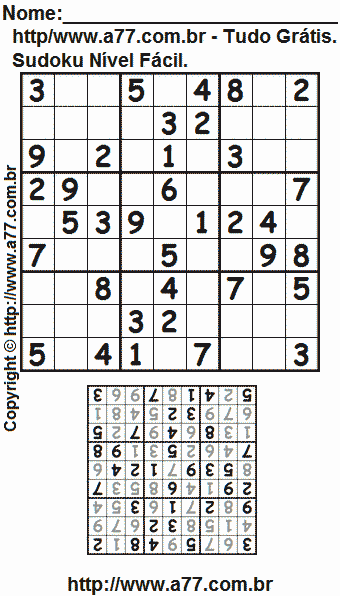 Jogo Sudoku Para Impressão Com Respostas