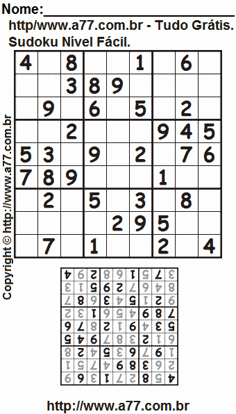 Passatempo Sudoku Para Impressão Com Respostas