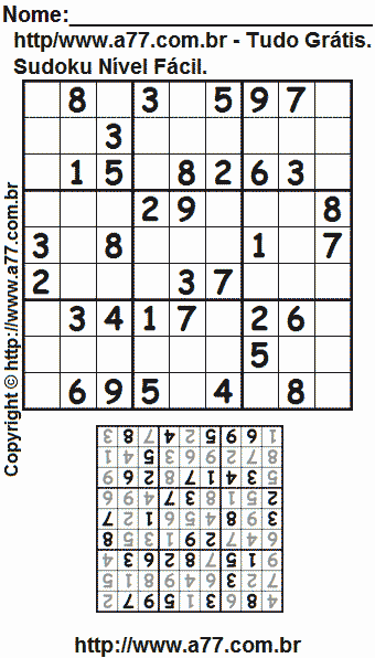 Passatempo Sudoku Nível Fácil Para Impressão Com Respostas