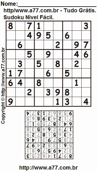 Passatempo Sudoku Nível Fácil Para Impressão Com Respostas