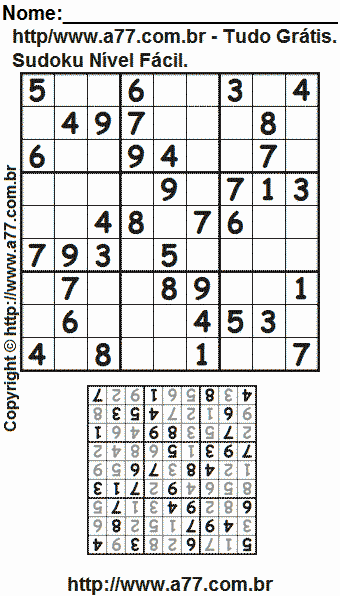 Jogo Fácil de Sudoku Para Imprimir