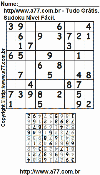 Passatempo Fácil de Sudoku Para Imprimir