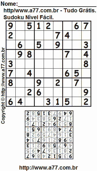 Jogo Sudoku Nível Fácil Para Imprimir Com Respostas