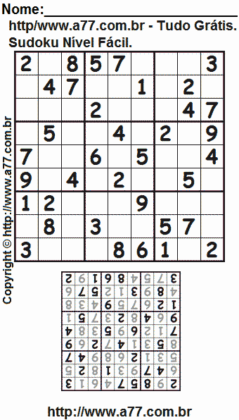 Jogo Sudoku Nível Fácil Para Impressão Com Respostas