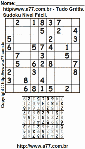 Jogo Sudoku Nível Fácil Para Impressão Com Respostas