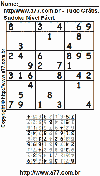 Passatempo de Sudoku Para Imprimir Com Respostas