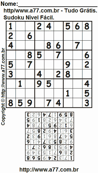 Passatempo de Sudoku Para Imprimir Com Resposta