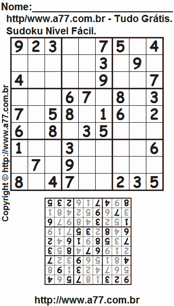 Passatempo de Sudoku Para Impressão Com Respostas