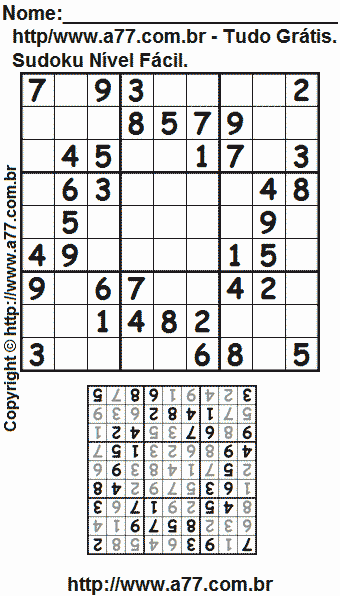 Passatempo Sudoku Para Imprimir Com Resposta