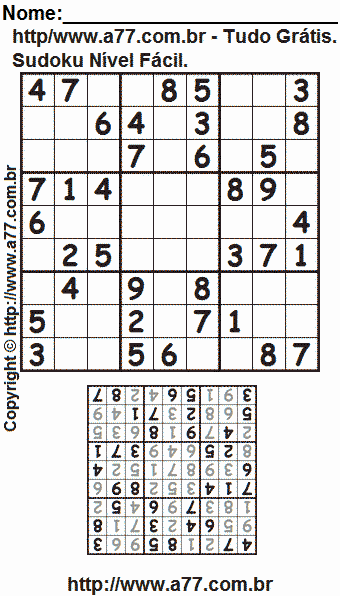 Passatempo Fácil de Sudoku Para Impressão