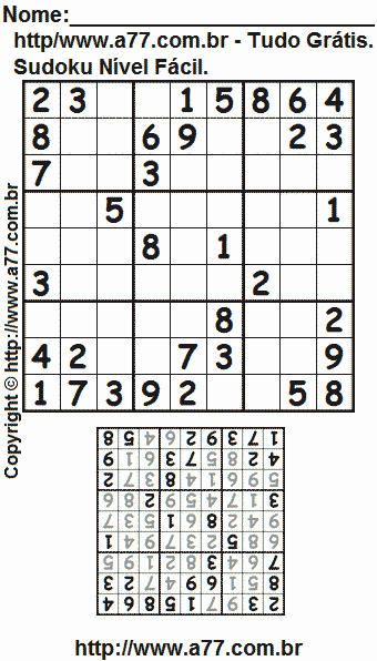 Passatempo Sudoku Para Impressão Com Respostas