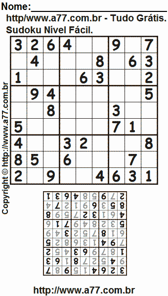 Passatempo Sudoku Nível Fácil Para Imprimir Com Respostas