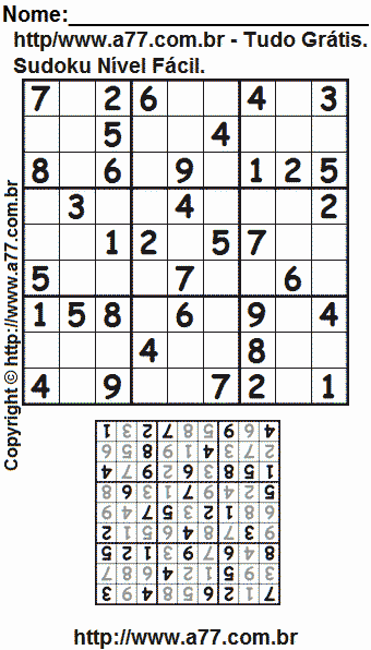 Passatempo Sudoku Nível Fácil Para Impressão Com Respostas