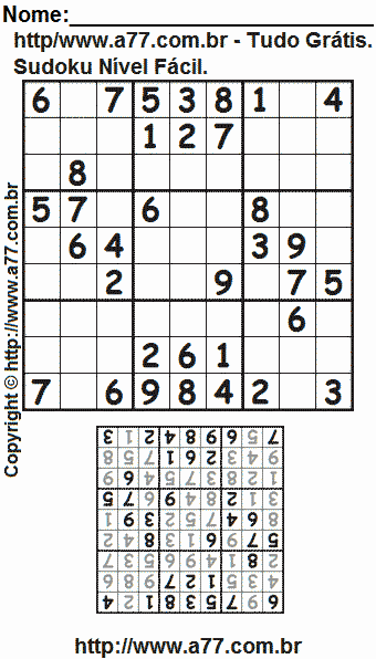 Passatempo Sudoku Nível Fácil Para Impressão Com Respostas