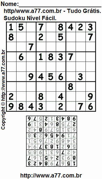 Sudoku Grátis Para Imprimir Nível Fácil