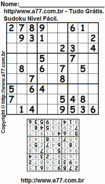 Sudoku Grátis Fácil Para Imprimir