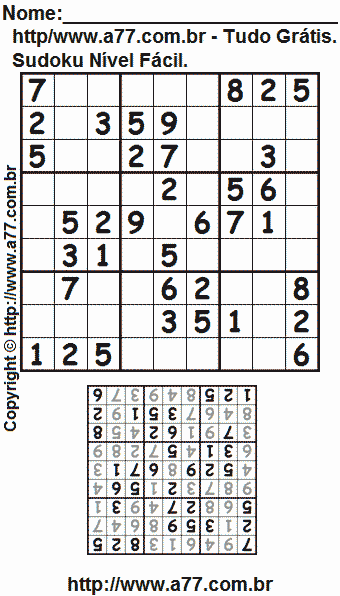 Passatempo Fácil de Sudoku Para Imprimir