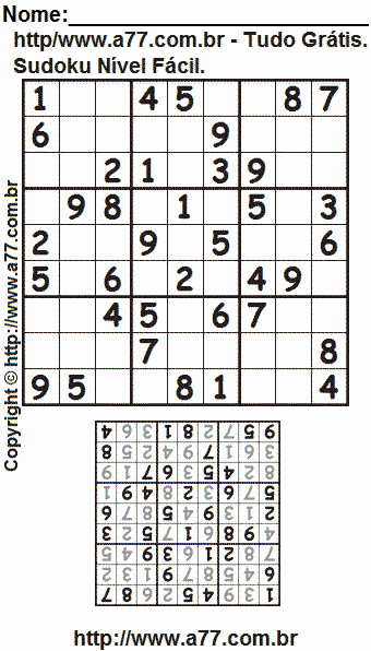 Passatempo Fácil de Sudoku Para Impressão