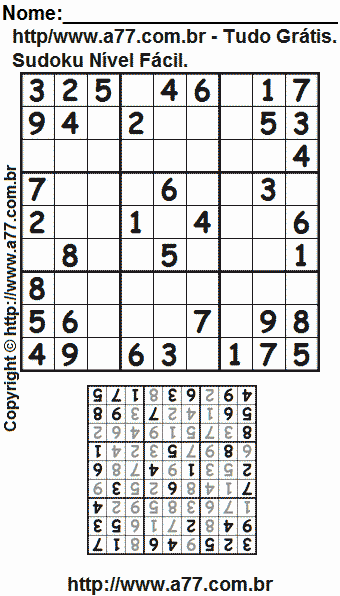 Sudoku Para Imprimir Nível Fácil