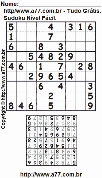 Sudoku Para Impressão Nível Fácil