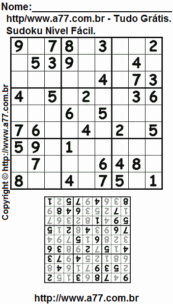 Sudoku Grátis Para Imprimir Nível Fácil