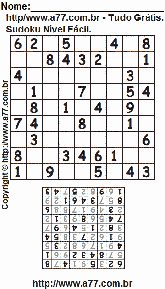 Sudoku Para Imprimir Grátis Nível Fácil