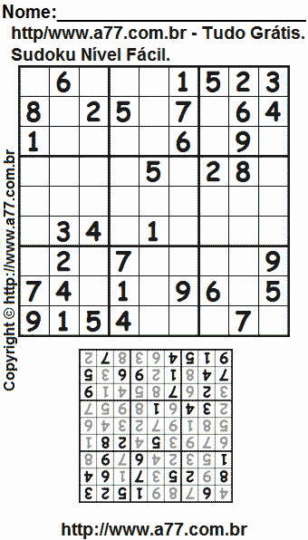 Sudoku Grátis Para Impressão Nível Fácil