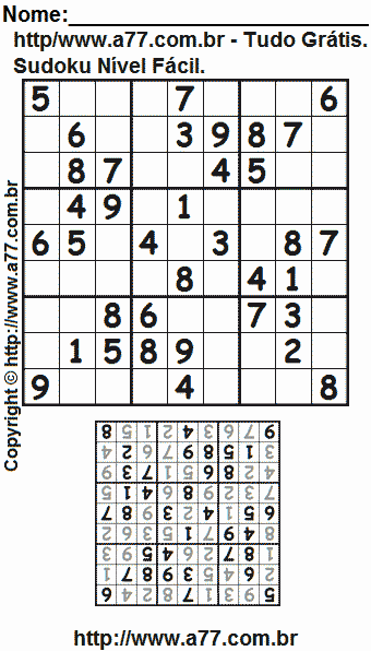 Sudoku Para Imprimir Grátis Nível Fácil