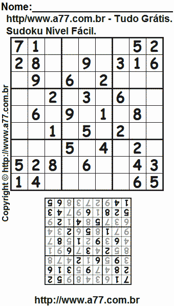 Sudoku Para Imprimir Fácil Com Resposta