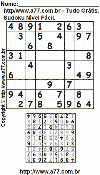 Sudoku Para Impressão Grátis Nível Fácil