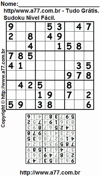 Sudoku Para Impressão Fácil Com Resposta