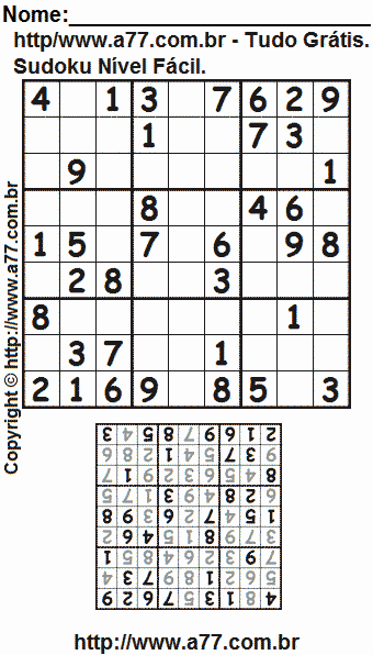 Sudoku Nível Fácil Para Imprimir