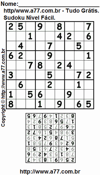 Sudoku Para Impressão Fácil Com Respostas