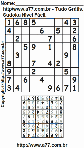 Sudoku Para Impressão Fácil Com Resposta