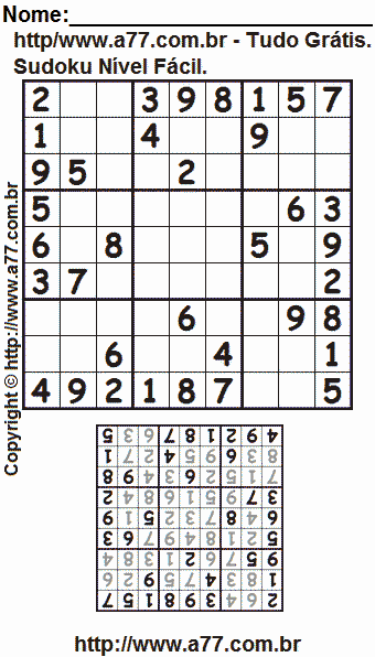 Sudoku Fácil Para Imprimir Com Resposta