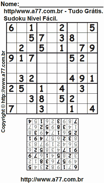 Sudoku Nível Fácil Para Imprimir Com Resposta