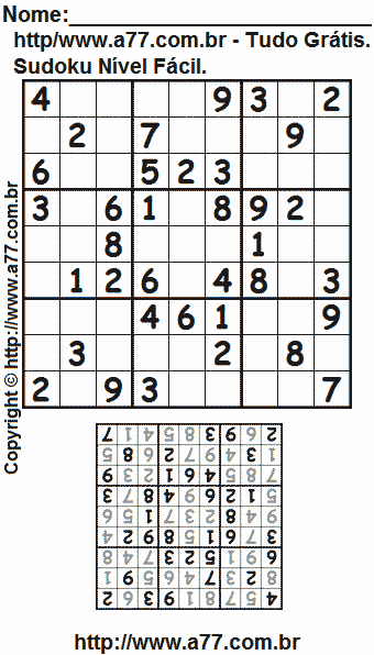 Sudoku Nível Fácil Para Imprimir Com Respostas