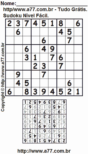 Jogo de Sudoku Para Imprimir Com Resposta