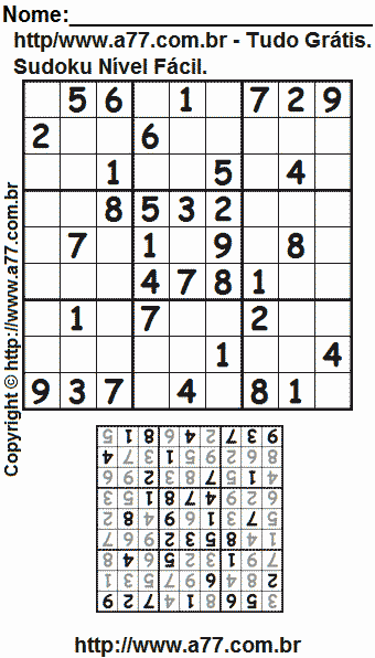 Sudoku Fácil Para Imprimir Com Resposta