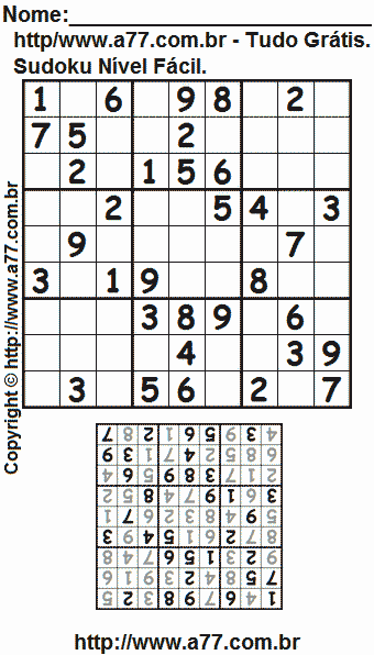 Jogo de Sudoku Para Impressão Com Respostas