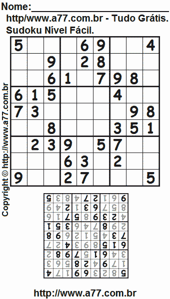 Jogo de Sudoku Para Impressão Com Respostas