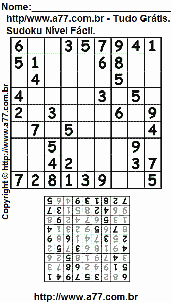 Jogo Sudoku Para Imprimir Com Respostas. Jogo Nº 451.